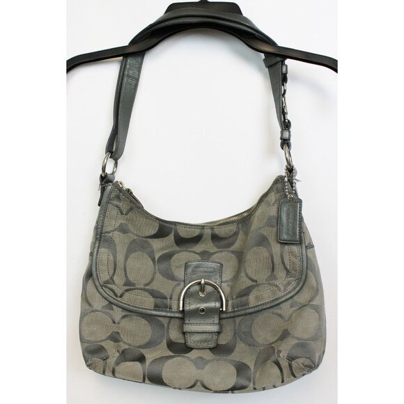 Coach Logo "C" Grey Bag Purse Adjustable Strap Buckle Zipper Pockets Casual - Picture 1 of 11
